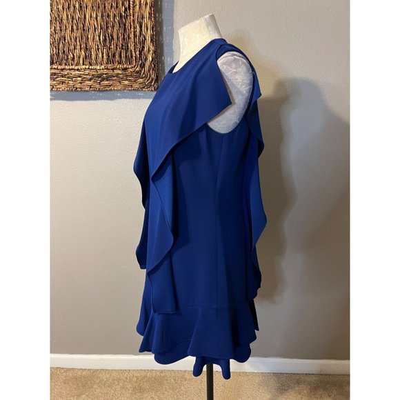 BCBGMaxAzria AnneMarie Dress M Medium Blue Short Sleeve Shift Washable Ruffled - Picture 8 of 13